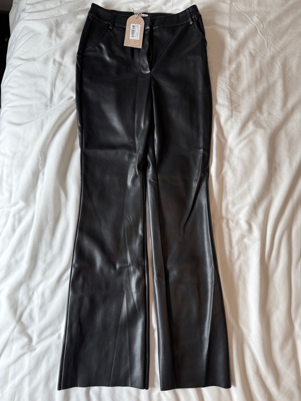 Black Faux Leather Flared Pants